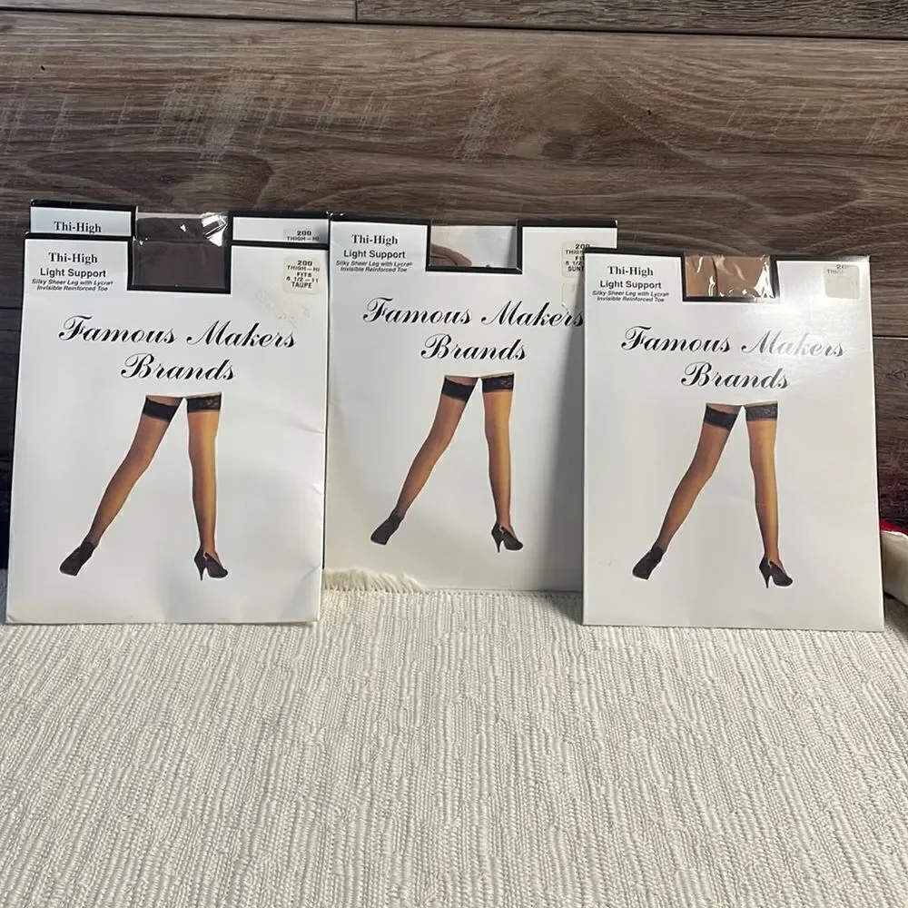 FAMOUS MAKERS BRANDS Thigh High Light Support Stockings Hose Fit 8 1/2-11 Taupe